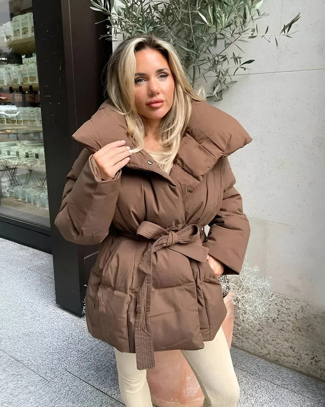 Winter verdickte Jacke Mode Revers Baumwollmantel mit Gürtel Warme Freizeit Oberbekleidung Damenbekleidung