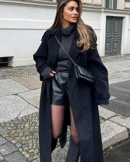 Lockerer Doppelreiher-Langmantel mit Revers