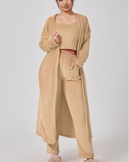 Cozy Pajama Set, 3 Piece Lounge Set, Cute Loungewear, Warm Suit Sets, Matching Set, Lounge Set, 3 Piece Pant Sets, Women Winter Dress