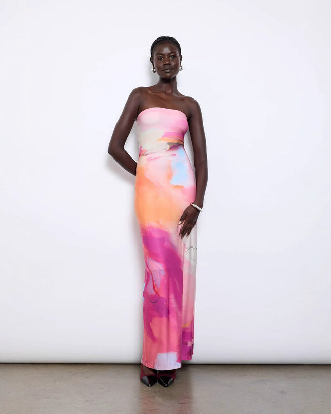 Bunt bedrucktes, sexy, trägerloses Oberteil-Kleid