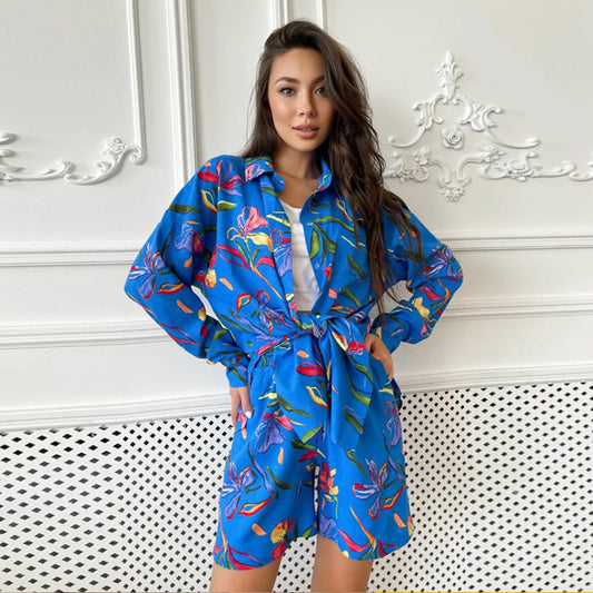 Women's Floral Print Shirt and Shorts Set