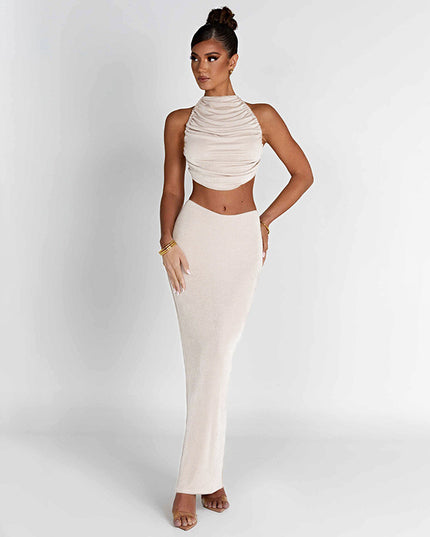 Women's Casual Sleeveless Vest and Long Skirt Set