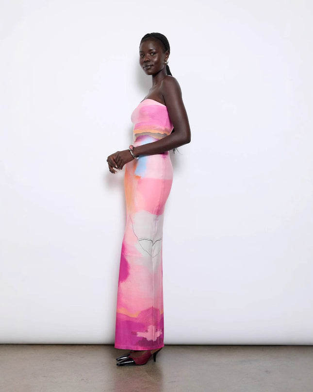 Bunt bedrucktes, sexy, trägerloses Oberteil-Kleid