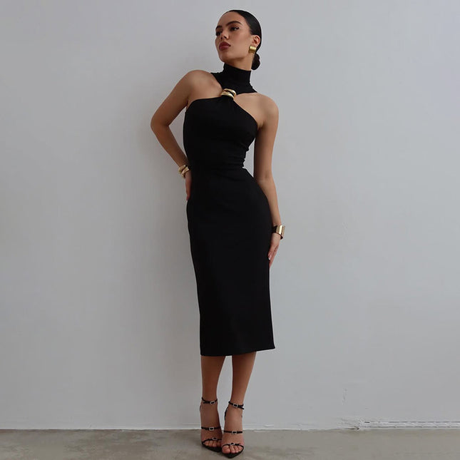 Sommer Neues Damenkleid Sexy Hot Girl Rollkragen Einfarbig