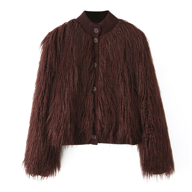Damen-Strickmantel mit Kunstpelz-Effekt – Mode und Temperament