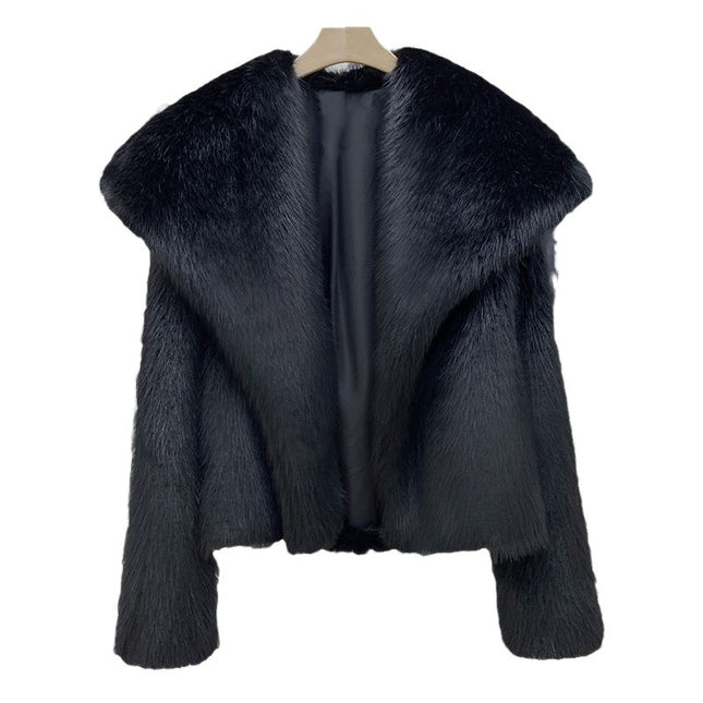 Damen warmer Mantel mit großem Kragen aus Kunstfell
