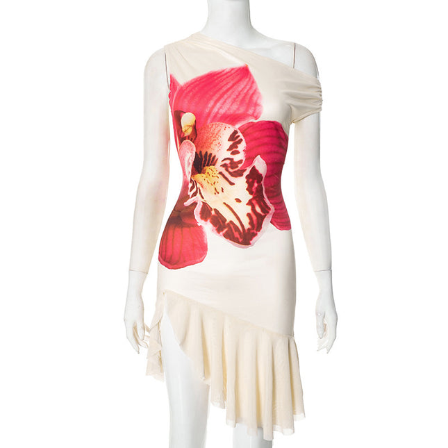 Damen schulterfreies Kleid mit Blumenmuster