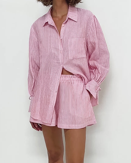 Women's Pure Cotton Striped Shirt & Shorts Set
