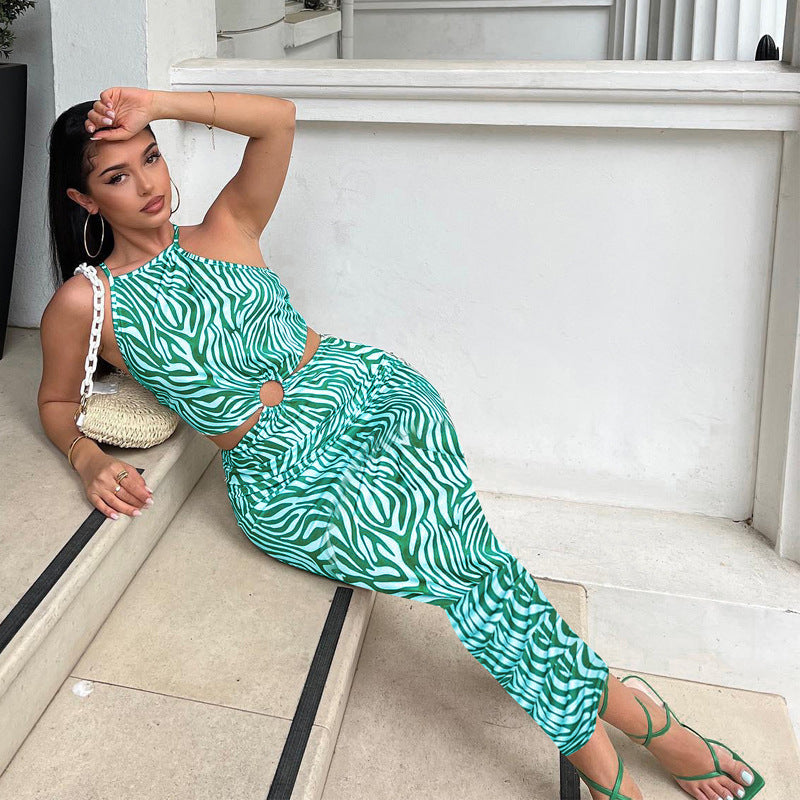 Women's Irregular Printing Ring Dress