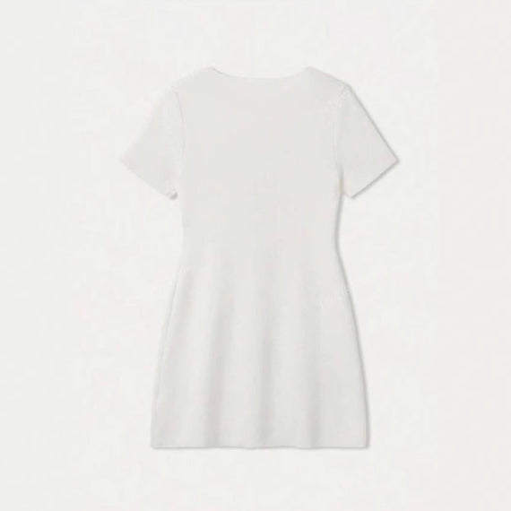 Solid Color Summer Women's Metal Button Knit Dress