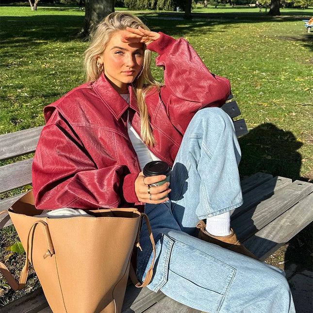 Schicke Biker-Reißverschlussjacke für Damen – Stilvolles Reversdesign & Lange Ärmel