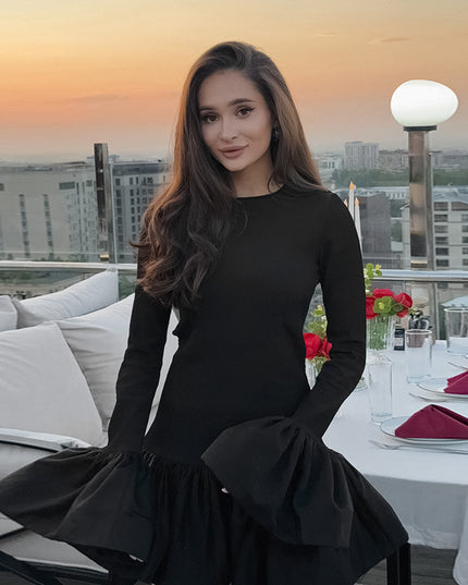 Bud Swing Langarmkleid Damen Kontrastfarben Schmale Passform