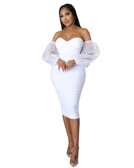 Women's Elegant Long Sleeve Pleated Dress