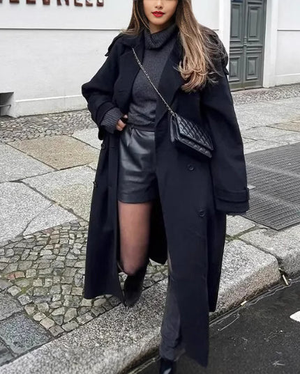 Lockerer Doppelreiher-Langmantel mit Revers
