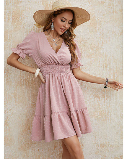 Women's V-neck Slim-fit Dress - Lotus Root Color