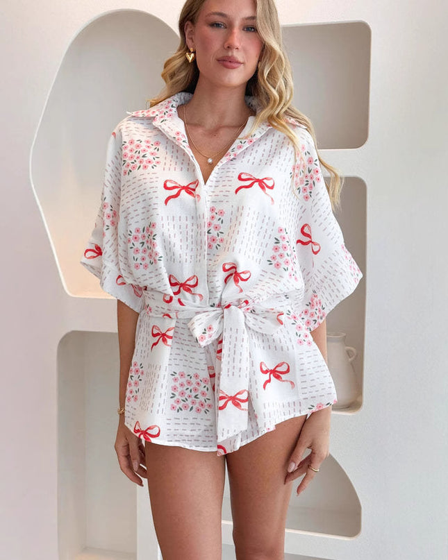 Jumpsuit för dam med slag, halv ärm och snörning