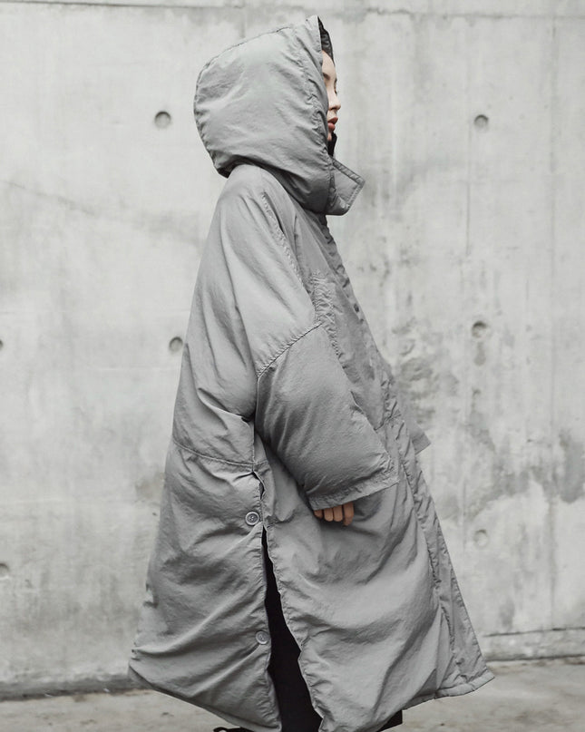 Damen Winter Schlitz Locker Kapuzen Große Wattierte Kleidung Lange Baumwolljacke