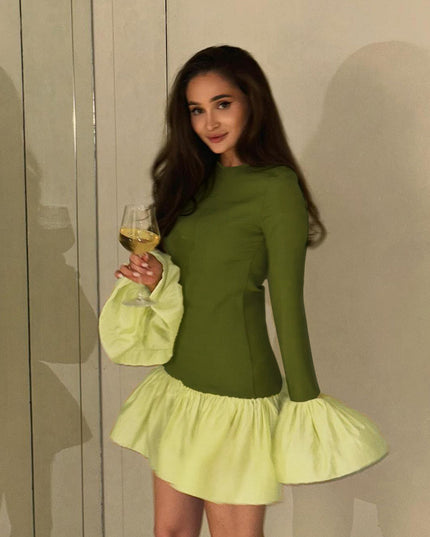 Bud Swing Langarmkleid Damen Kontrastfarben Schmale Passform