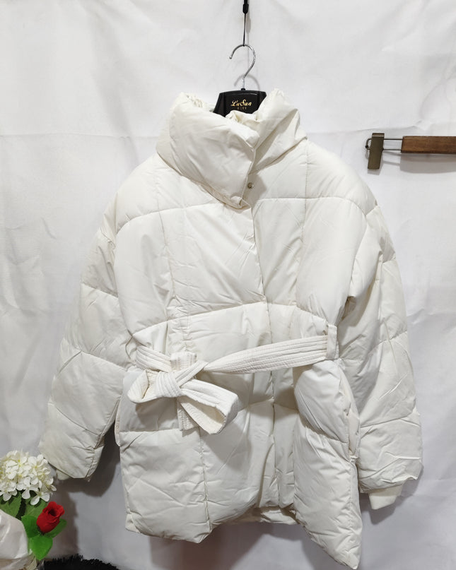 Winter verdickte Jacke Mode Revers Baumwollmantel mit Gürtel Warme Freizeit Oberbekleidung Damenbekleidung