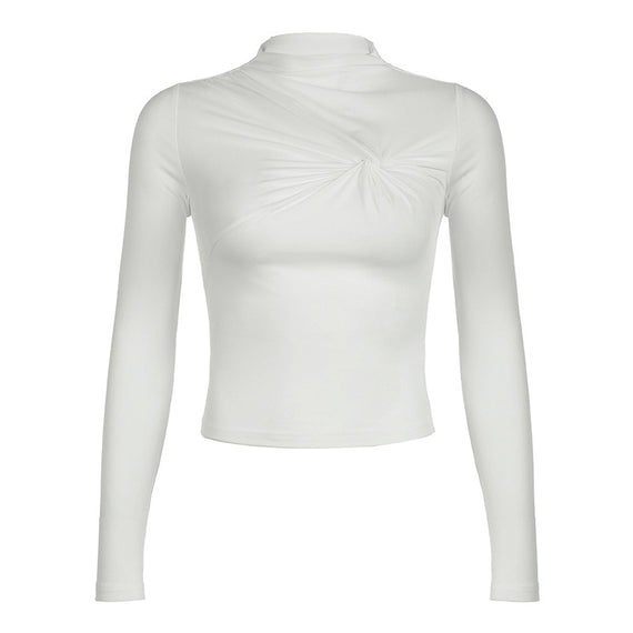 Women's Twisted Pleated Round Neck T-shirt