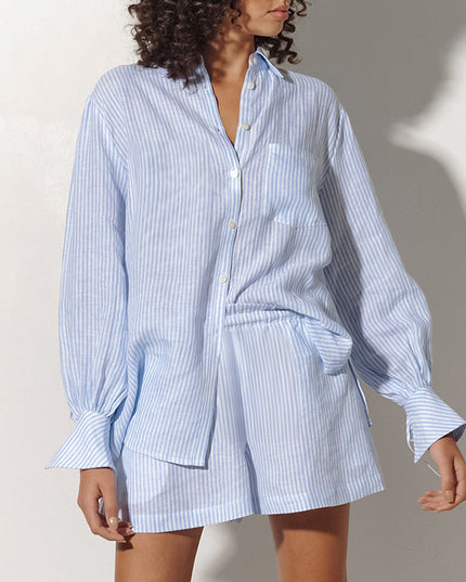 Women's Pure Cotton Striped Shirt & Shorts Set