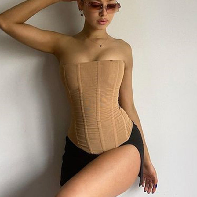 Mesh Crop Corset Tube Top - Women's Stylish Summer Wear