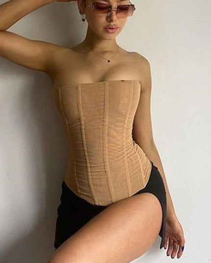 Mesh Crop Corset Tube Top - Women's Stylish Summer Wear