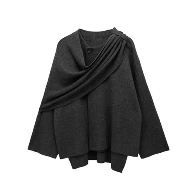 Einfarbige Strickjacke mit asymmetrischem Schal-Design, modischer kurzer Mantel, Damen-Winterjacke
