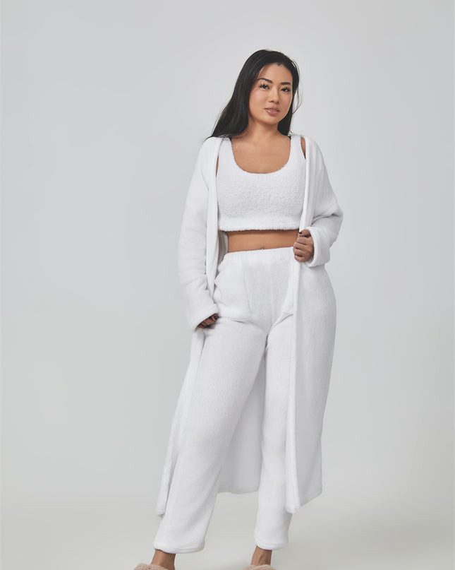 Mysigt pyjamas-set, loungewear-set i 3 delar, gulliga myskläder, varma kostymset, matchande set, lounge-set, byxset i 3 delar, vinterklänning för kvinnor