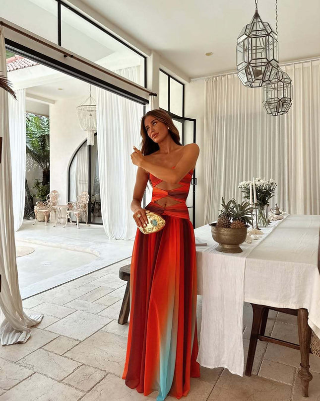 Anmutiges und modisches rückenfreies Satin-Gradient-Spitzen-Korsett-Kleid