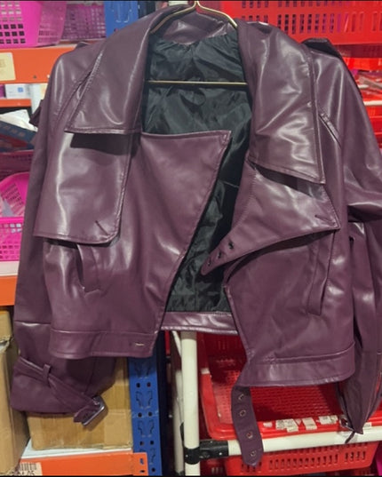 Lockere Revers-Lederjacke, bauchfreies Oberteil, Streetwear für Damenbekleidung