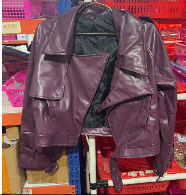 Lockere Revers-Lederjacke, bauchfreies Oberteil, Streetwear für Damenbekleidung