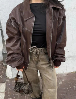 Schicke Biker-Reißverschlussjacke für Damen – Stilvolles Reversdesign & Lange Ärmel