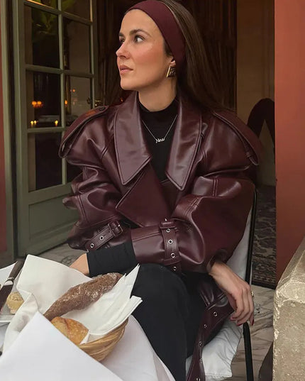 Lockere Revers-Lederjacke, bauchfreies Oberteil, Streetwear für Damenbekleidung