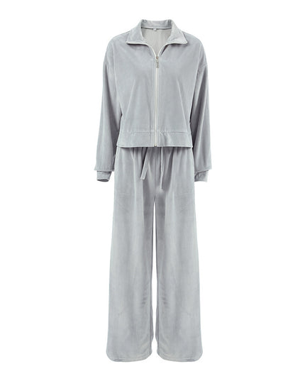 Velvet Gray Sweater Trousers Suit