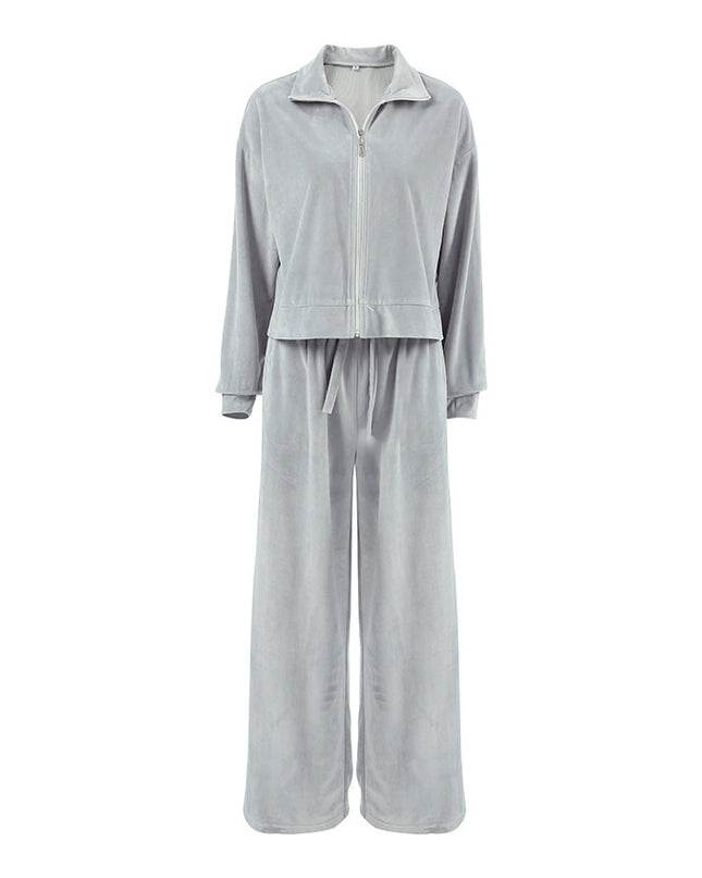 Velvet Gray Sweater Trousers Suit