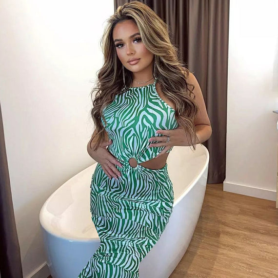 Women's Irregular Printing Ring Dress