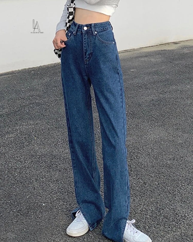 Fashionable and Comfortable Baggy Jeans for Women - High Waisted, Slit Cut, and Wide Leg Design