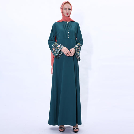 Flower embroidery Abaya Hijab Muslim Dress female Caftan Islamic Kaftan Robe Musulman Abaya Islam F992