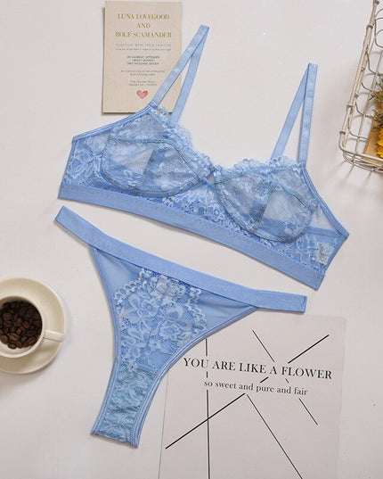 Damen Dessous-Sets Sexy Einfarbig Transparent Floral Bügel-BH Mode Durchsichtige Patchwork-Slips