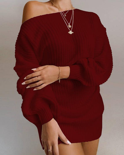 Casual Knitted Mini Dress Women Autumn Winter Sweaters Balloon Long Sleeve Knitwear Women's Dresses Loose Jersey