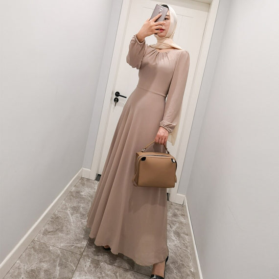 Simple style thicker chiffon Muslim Robe syari female Dubai fake two pieces full Muslim abaya Arab Worship