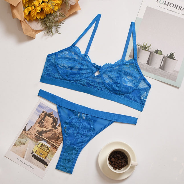 Damunderklädesset Sexiga Enfärgade Transparenta Blommor Bygel Behå Mode Genomskinliga Patchwork-trosor