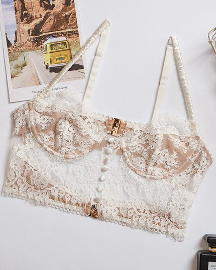 Knopf Weiß Spitze Bralette Sexy Rückenloses Crop Top Damen Ärmellose Sommer Kurz Feminino Tops Unterwäsche