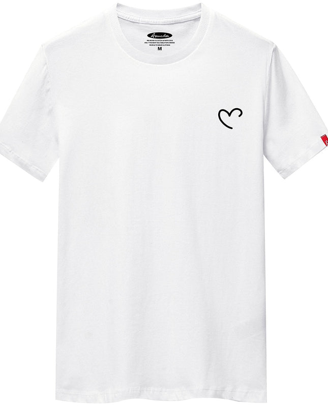 Anime overize Summer Men's Cotton Tee Shirts Men Casual T-shirt Simple Love Heart Print Tshirt O-Neck Short Sleeve Man Tops