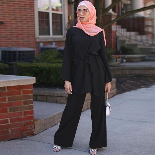 2 Pieces Dubai Abaya Hijab Muslim Dress Women Kaftan Islamic Clothing Grote Maten Dames Kleding Ensemble Femme Musulmane