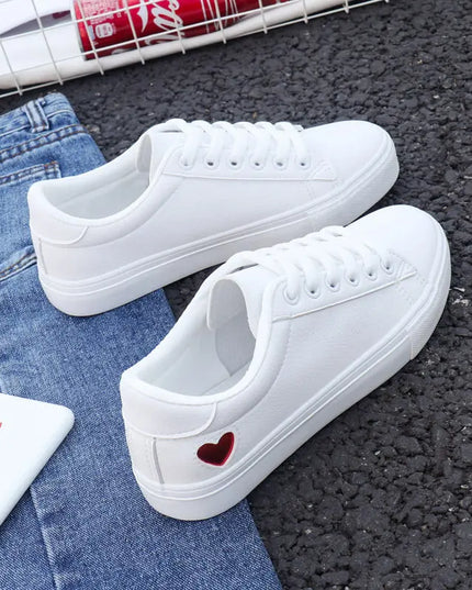 Stylish White Lace-Up Sneakers for Women - Breathable and Comfortable PU Leather Trainers
