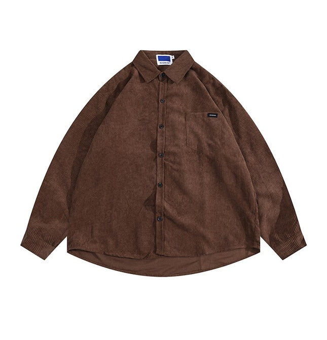 Men Corduroy Vintage Harajuku Shirts 2023 Autumn Mens Korean Fashions Button Up Shirts Male Long Sleeve Black Shirt 2XL