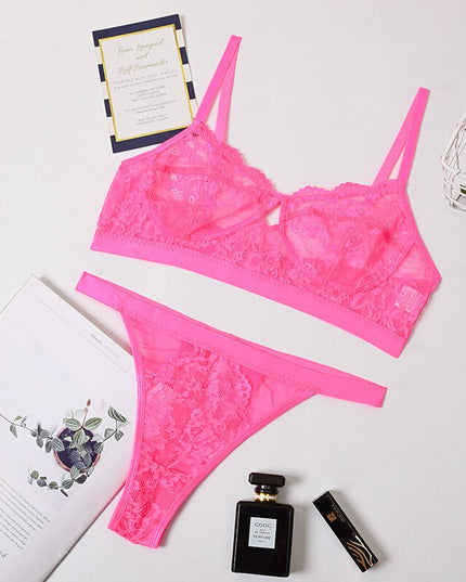 Damen Dessous-Sets Sexy Einfarbig Transparent Floral Bügel-BH Mode Durchsichtige Patchwork-Slips