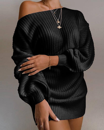 Casual Knitted Mini Dress Women Autumn Winter Sweaters Balloon Long Sleeve Knitwear Women's Dresses Loose Jersey